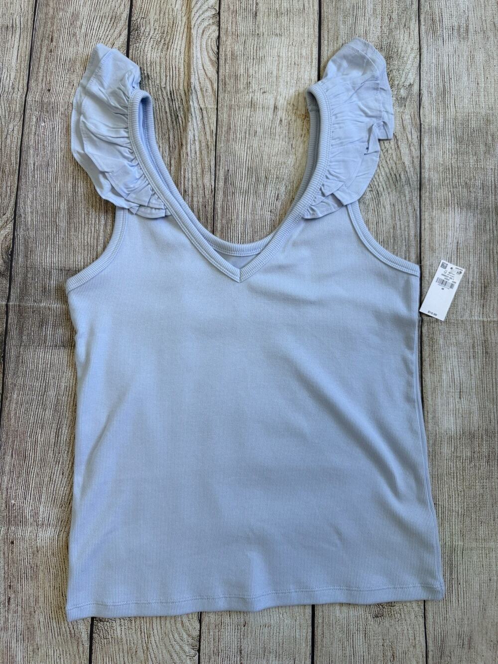 Old Navy Women's LILAC Cotton Ruffle Sleeve V-Neck Tank Top Size M NEW W/ TAGS